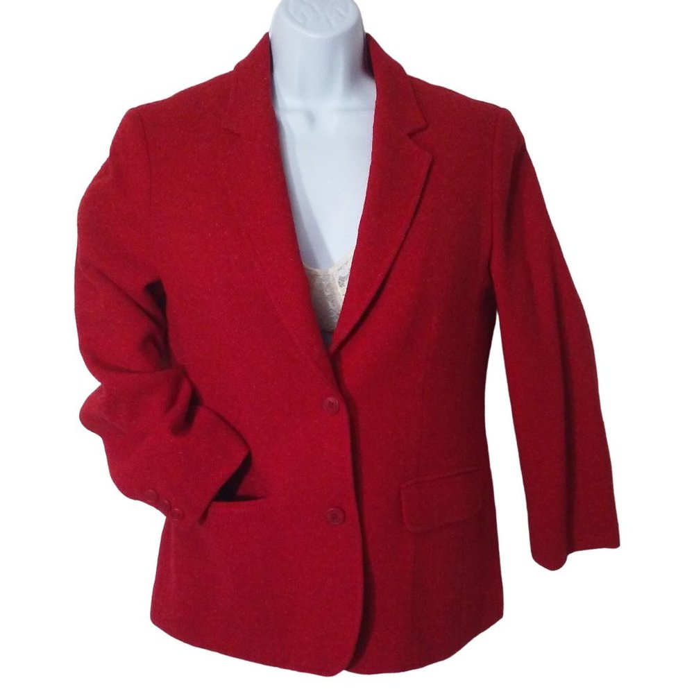 Vintage 80s Pendleton Blazer Sport Jacket -10 Wool Tweed Pockets 2-Button Red